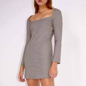 NWT ZARA Tailored Long-Sleeve Tan Checkered Print Mini Dress Size L 7385/365/700